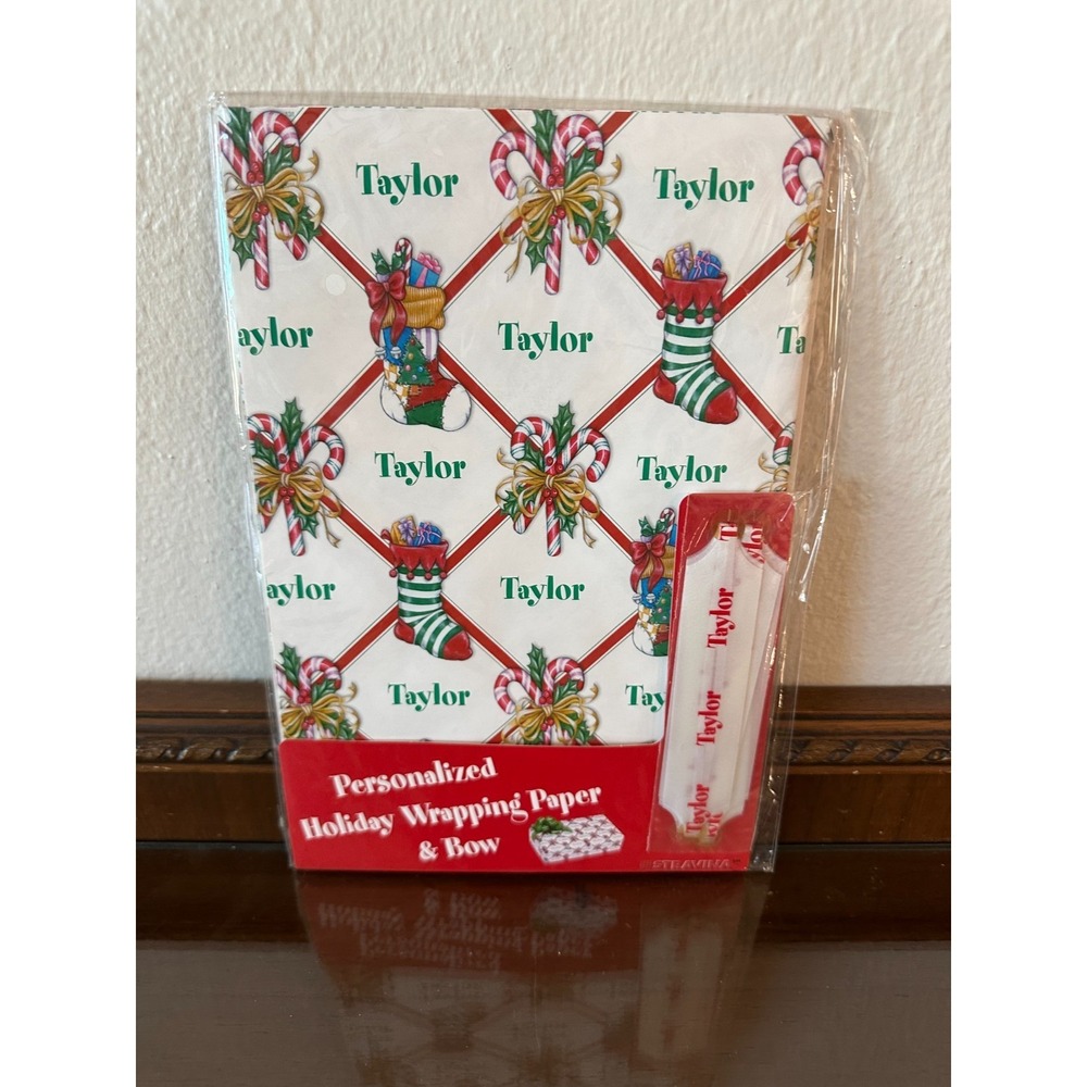 Taylor Personalized HOLIDAY Wrapping Paper 26"x40" Pull‎ Bow NOS VTG Y2K